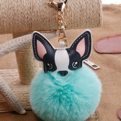 

Key Rabbit Special Pendant New Leather Rabbit Fur Ball French Bulldog Keychain Ball Dog Bulldog Keychain