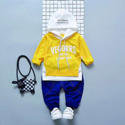 

Children Autumn Concise Casual Long Sleeve Color-blocked T-shirts Letter Printed Long Pants Two-piece Girls Set