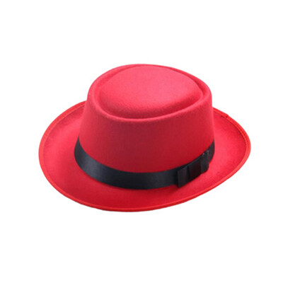

Unisex Women Men Felt Wide Brim Hat Woolen Pork Pie Flat Hat Vintage Gambler Hat
