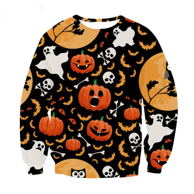 

Toponeto Mens Casual Scary Halloween 3D Printed Long Sleeve Shirt Round Neck Blouse Top