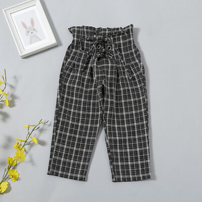 

All Seasons Baby Girls Casual Cotton Long Pants Kids Girls High Waist Plaid Casual Wide Leg Pants Childrens Clothing 2-6Y