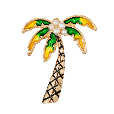 

Men Coconut Tree Rhinestone Pearls Brooch Pin Alloy Plant Breastpin Women Clothes Decor Jewelry