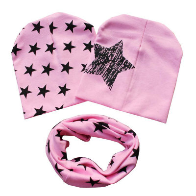 

Baby Spring Hat Scarf Kids Hat Children Scarf-collar Boys Girls Warm Beanies Star Print Infant Hats Sets