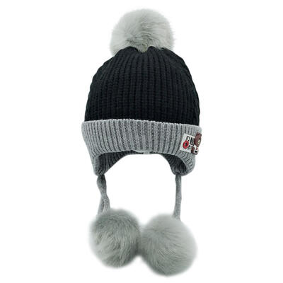 

1 Set Baby Hat Winter Fur Ball Knitted Warm Newborn Beanie Solid Color Protect Ear Cap O Ring Scarves cap bonnet