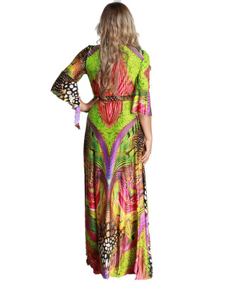 

Women Plus Size Muslim Dress Colorful Crochet Lace V Neck High Waist Tied Belt Long Gown Islamic Robe