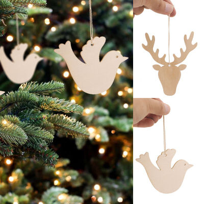 

Creative Carving Wood Christmas Tree Pendants Burlap Ropes Unfinished Wooden Slices Crafts Hanging Ornaments Home Decoration