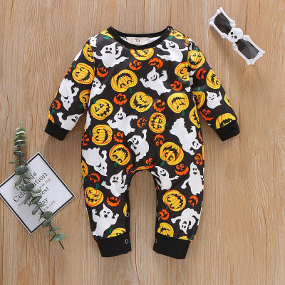 

Autumn Baby Boy Girl Halloween Long Sleeve Pumpkin Print T-shirt Pants Hat Outfits Bodysuit