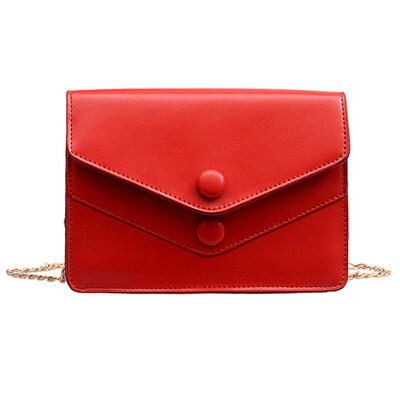 

Women Button Square Solid Color Faux Leather Flap Crossbody Shoulder Chain Bag