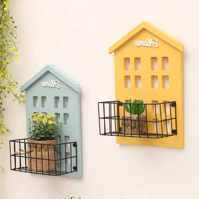 

Practical Wall Shelf Wooden House Shelving Display Unit Shelf Wall Hanging Box Storage Craft Decorations Kitchen Garden