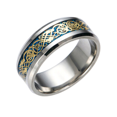 

Gold Silver Dragon Stainless Steel Men Wedding Rings Cool Band Ring Size 6-10