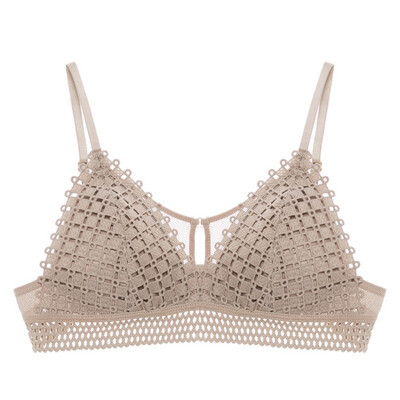 

Fashion Sexy Hollow Breathable Thin Cup Without Steel Ring Gathered Lace French Bra
