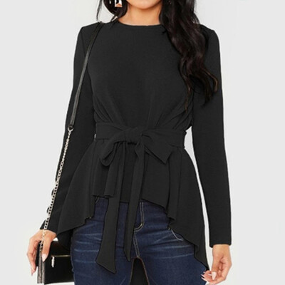 

Tailored Fashion Women Casual Long Sleeve Solid Stitching O Neck Loose Frenulum Blouse