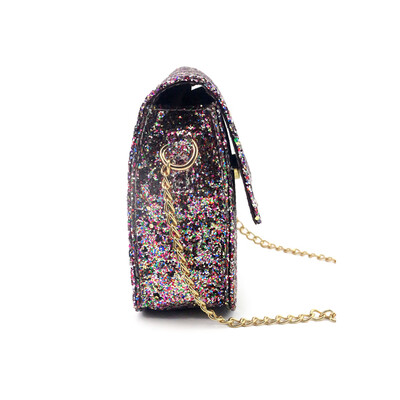 

New Fashion Women Sequin Shoulder Bag Shiny Glitter Chain Bag Pu Leather Flap Party Crossbody Bag PinkPurple