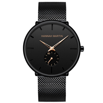 

Gobestart High Quality Simple Waterproof Black Stainless Steel Mesh Strap Quartz Watch