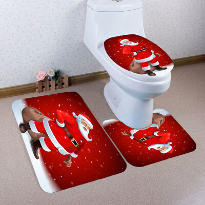 

Gobestart 3PCS Christmas Bathroom Non-Slip Pedestal Rug Lid Toilet Cover Bath Mat Set