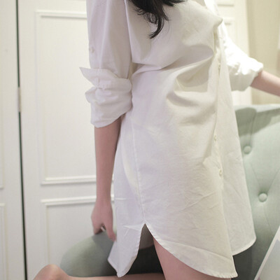 

Women White Blouse Female Boyfriend Style Long Sleeve Oversize Shirt Fashion Collar Cotton Tops Casual Loose Shirts