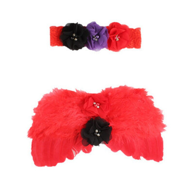 

Newborn Baby Angel Feather Wing With Lace Flower Headband Set Photo Props Outfit Costume