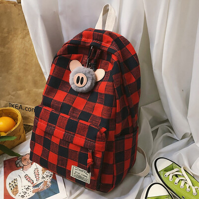 

Tailored Fashion Women Large Capacity Plaid Bag Student Backpack Travel Couple Bag