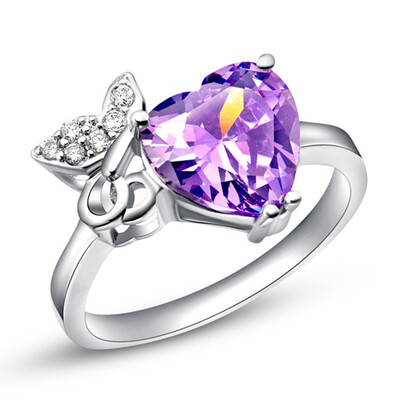 

Fashion Lovers Ring Rhinestone Inlaid Heart Shape Crystal Ring 925 silver