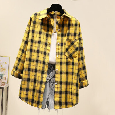 

Casual Women\ Plaid Shirt Female Long Sleeve Tops Casual Blouse Autumn Clothes -XXXL