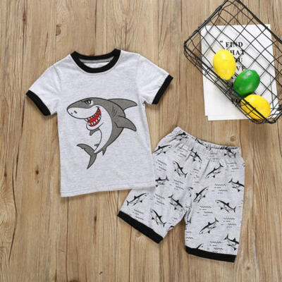 

New Kids Baby Boy Shark Clothes Short Sleeve Tops Shorts Pants 2Pcs Outfits
