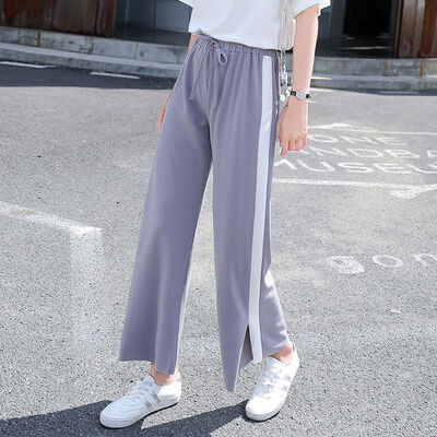

Women New Style Casual Concise All-match Loose Long Style Color-blocked Pants
