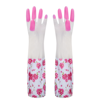 

Beam mouth new clean waterproof non-slip dishwashing rubber laundry plus long thickening plus velvet warm latex household gloves