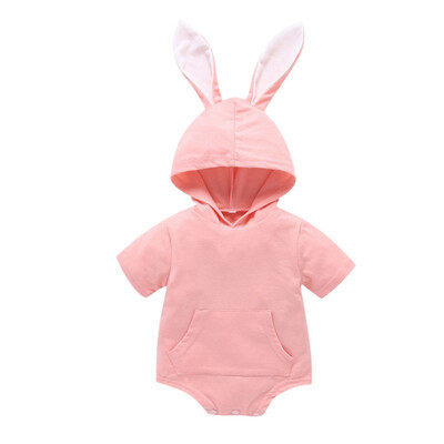 

Infant Baby Short Sleeve Cartoon Hooded Rompers Rabbit Ear Kids Girls Boys Jumpsuit Newborn Clothes Rompers 0-18M