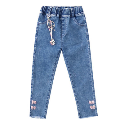 

Summer Baby Girls Fashion Jeans Clothes Cotton Bow Denim Stretch Waist Leggings Children Kids Slim Skinny Pants