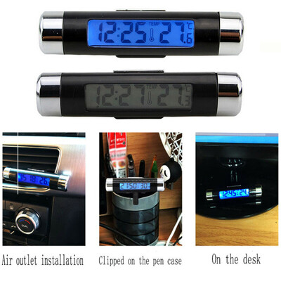 

2-in-1 Clock Digital LCD Temperature Display Car Indoor Electronic Thermometer
