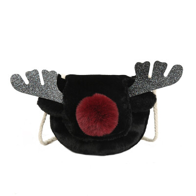 

2019 Women Girls Casual All-match Antler Decoration New Style Elegant Fashion Design Plush Shoulder Bag Cross body Female Bag