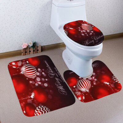 

Toponeto 3PCS Christmas Bathroom Non-Slip Pedestal Rug Lid Toilet Cover Bath Mat Set