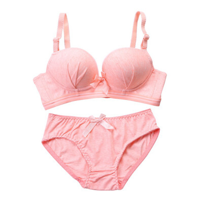 

1 Set Women Sexy Lingerie Romantic Wire Free Bra Push Up Underwear Solid Bow Female Bra Panties Set