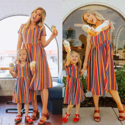 

Fashion Women Mother Daughter Matching Dresses Summer Girl Dress Clothes Sets