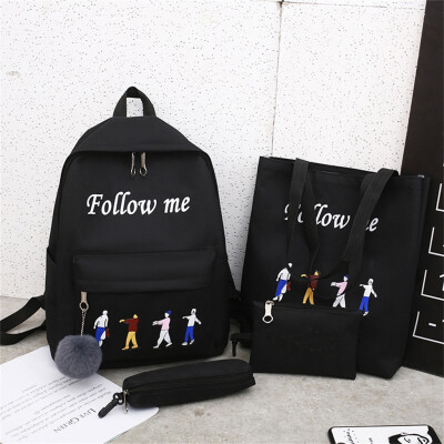 

Tailored Cartoon Alphabet Student Backpack Casual Large Capacity Travel 4 Piece Set