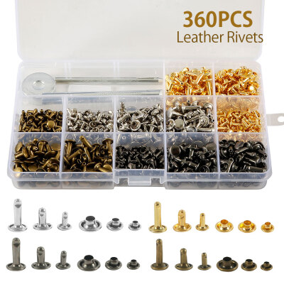 

360PCS Leather Rivets Double Cap Rivet Tubular Metal Studs Fastener Snap Metal Press Stud Cloth Tool Kit