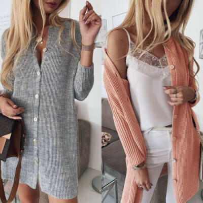 

Women Long Cardigan Loose Sweater Long Sleeve Knitted Outwear Jacket Coat Tops