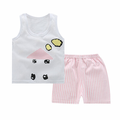 

Summer Baby Boys Girls Clothes Set Sleeveless Cartoon Print Tops Vest Shorts Toddler Casual Outfits Sets