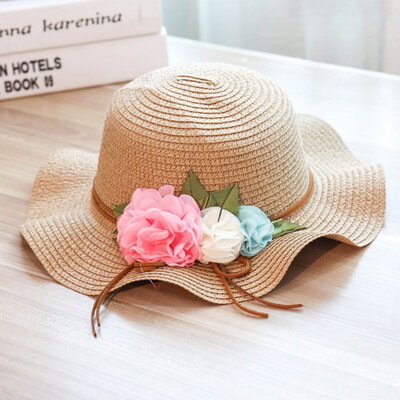 

Girls Summer Baby Flower Breathable Straw Sun Hat Wide Brim Beach Hat Outdoors