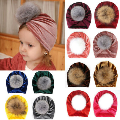 

Baby Kids Boy Girl Bow Knot Turban Head Wrap Hat Sretch Turban Velvet Beanie Cap