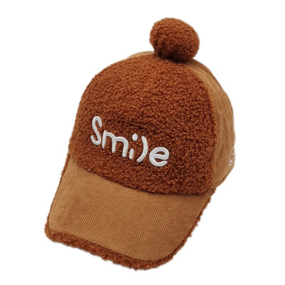 

Winter Boys Girls Letter Pattern Baseball Cap Children Casual Hip Hop Sun Corduroy Caps With Ball Design