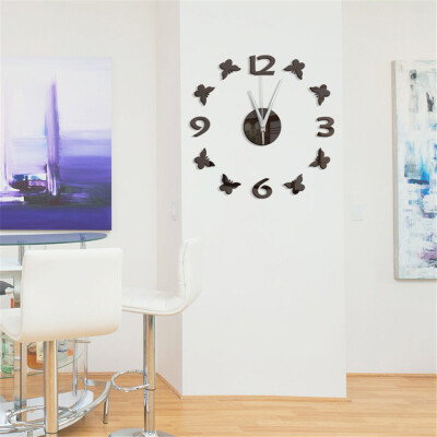 

Gobestart 3D Creative Butterfly Digital Acrylic Mirror Wall Clock Home Decor Wall Clock