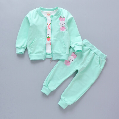 

3Pcs Childrens Sets Kids Girls Clothing Lovely Cartoon Rabbit Print T-shirt Coat Pant Set Children Kids Outfits Sets for Girls