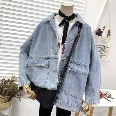 

Toponeto Womens Loose Vintage Washed Denim Jacket Long Sleeve Outerwear Coat