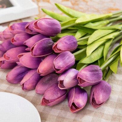 

10pcs Artificial Silk PU Tulips Fake Artificiales Bouquets Party Decor Tulips Wedding Decorative Flowers