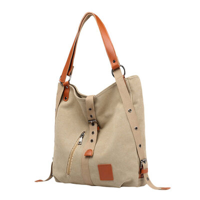 

Casual Women Solid Color Large Capacity Buckle Travel Tote Shoulder Canvas Bag