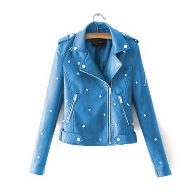 

Toponeto Womens Casual Solid Color Lapel Zipper Long Sleeve Rivet Leather Jacket Coat