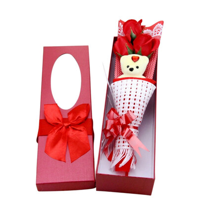 

Artificial Soap Flower Roses Bear Holding Bouquet Wedding Festive Party Supplies Valentines Day Gift Box