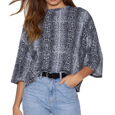 

Women Chiffon Blouse Elegant Snake Skin Print Pullover O-Neck Shirts Tops