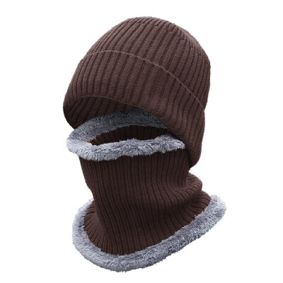 

2 PCS Hat Scarf Set Thermal Windproof Ribbed Knitted Beanie Neck Warmer Set for Men Women